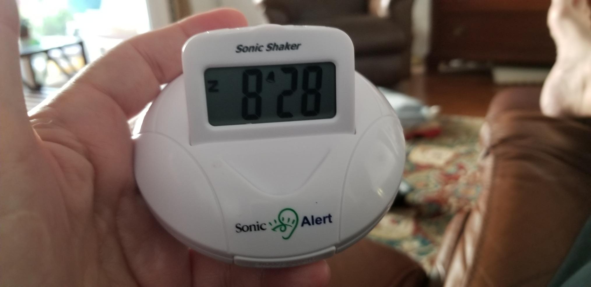 Sonic Alert Digital Alarm Clock - Travel Alarm Clock for Heavy Sleepers - Bed Shaker Alarm Clock - Vibrating Alarm Clock Under Pillow - Battery Operated - White customer photo 2