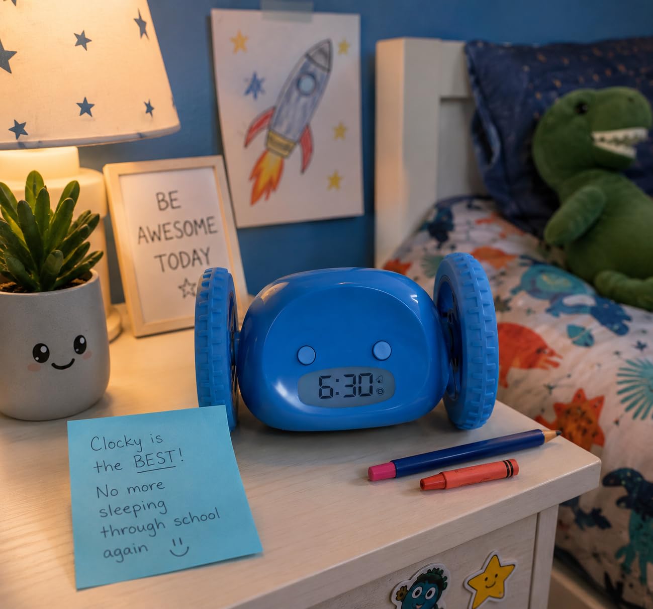 Clocky Alarm Clock on Wheels - Loud Rolling Alarm Clock for Heavy Sleepers | Runaway Clock That Jumps & Runs to Wake You Up | Funny Unique Gift for Adults, Teens & Kids Bedrooms, Blue customer photo 1