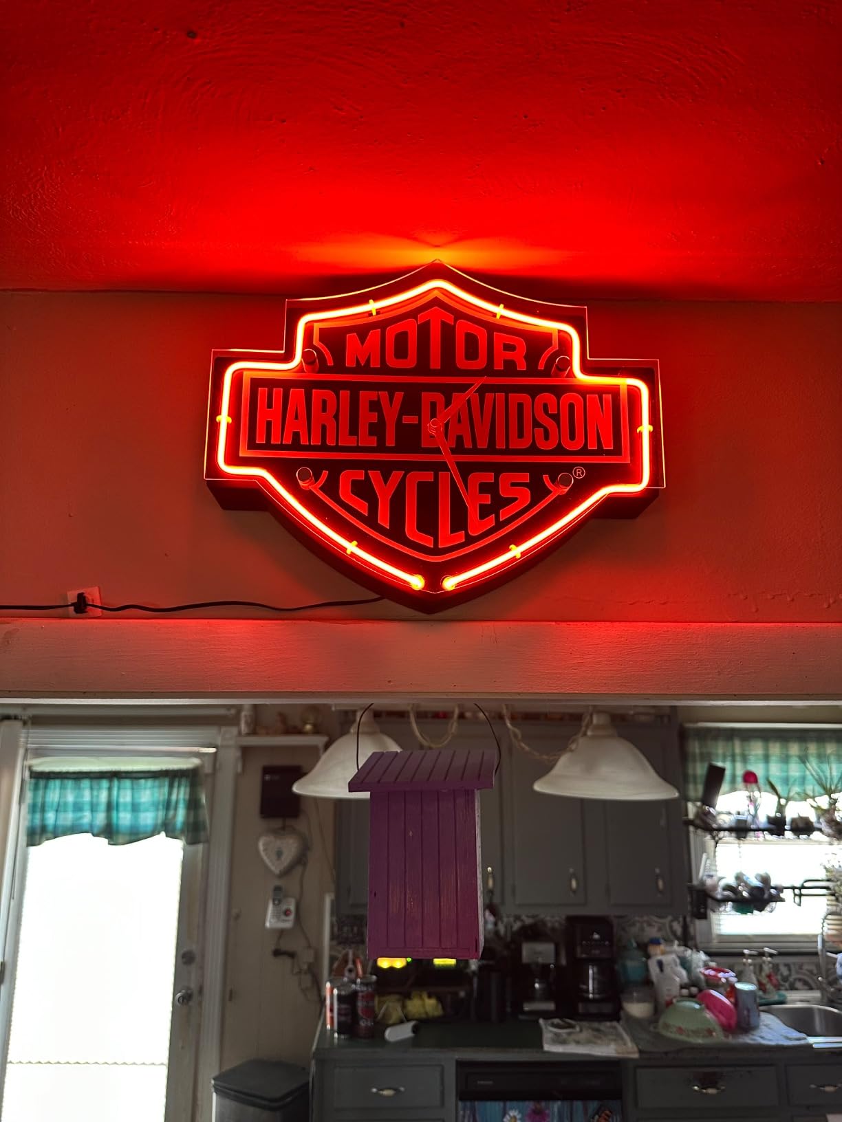 Harley-Davidson Etched Bar & Shield Shaped Neon Clock, Orange Neon HDL-16651 customer photo 1