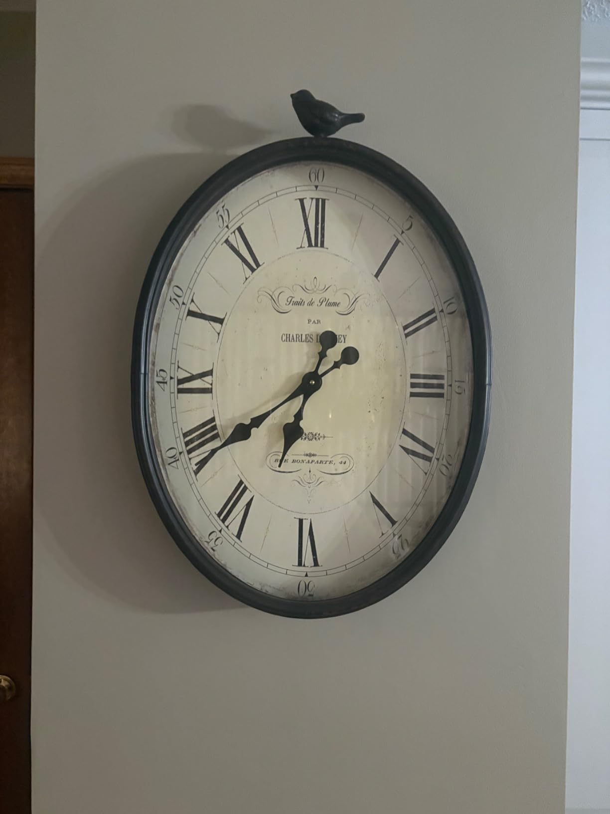 Oval Metal Wall Clock with Bird, Antique Inspired Farmhouse Decor customer photo 2