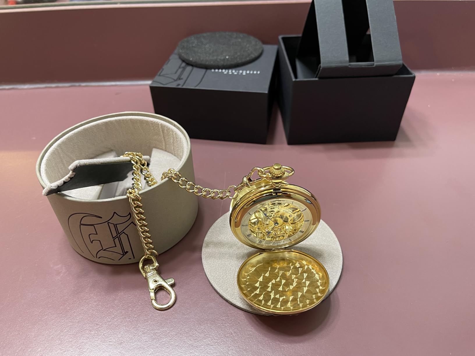 Charles-Hubert, Paris 3904-G Premium Collection Gold-Plated Stainless Steel Polished Finish Double Hunter Case Mechanical Pocket Watch customer photo 1