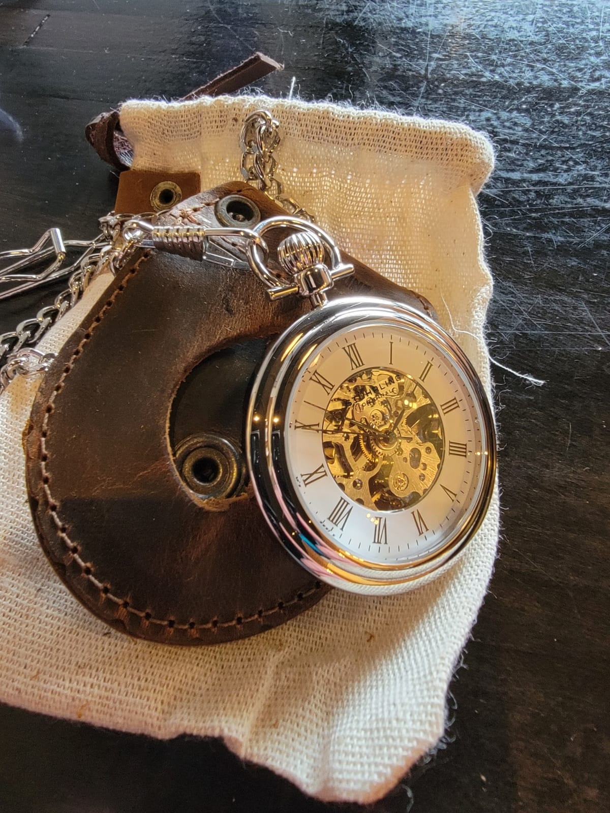 Stuhrling Original Men's Pocket Watch Stainless Steel Analog Skeleton Watch Hand Wind Mechanical Movement customer photo 1