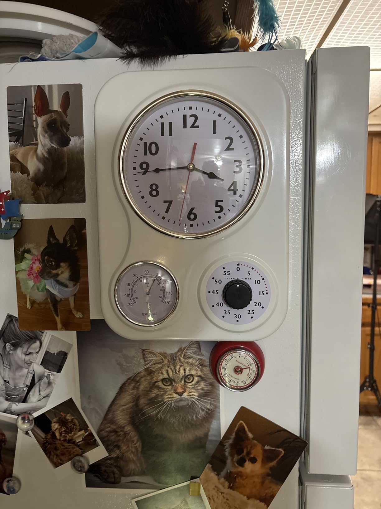 Lily's Home - 9 Inch x 12.5 Inch - Retro Kitchen Wall Clock, Vintage Wall Clock with a Thermometer and 60-Minute Timer, Ideal for Any Kitchen, Office, or Diner (Yellow) customer photo 2
