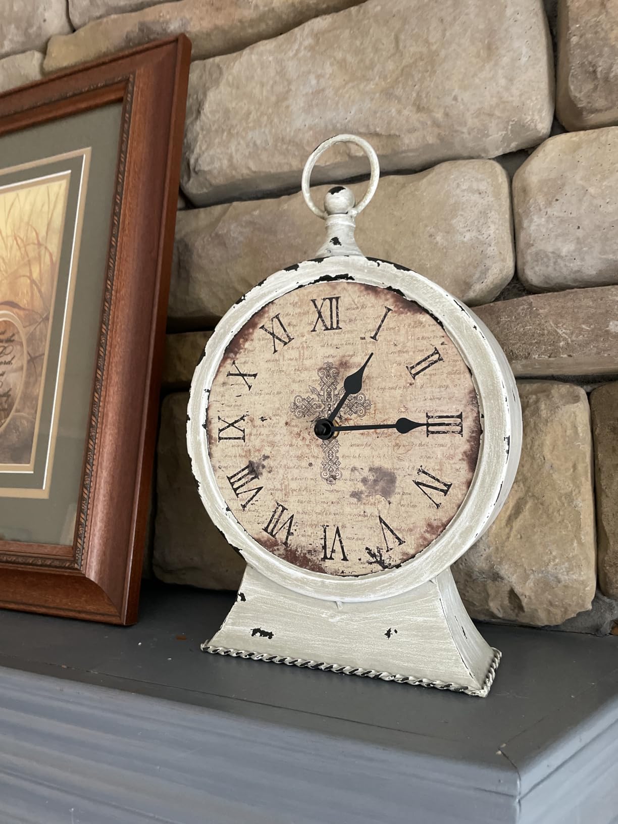 Stonebriar Large 12 Inch Decorative Battery Operated Table Top Clock with Roman Numerals and Antique Finish, 12 inch, Worn White customer photo 1