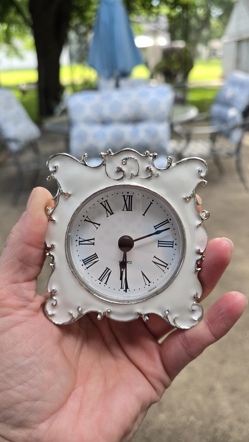 NIKKY HOME Crystal Small Table Clock with Rosy Rhinestone for Home Decor | Mini Desk Clocks for Living Room, Bedroom, Quartz Analog Movement, Battery Operated, White, Gift Choice customer photo 2