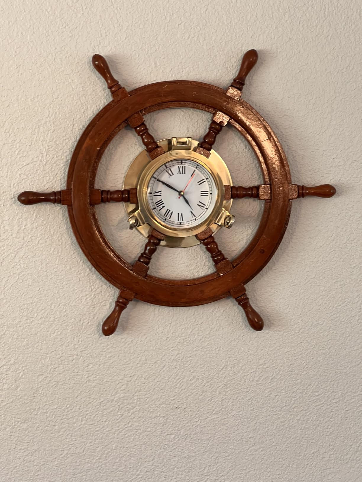 Nagina International Nautical Porthole Clock Ship Wheel | Roman Numerals (12 Inches) customer photo 1