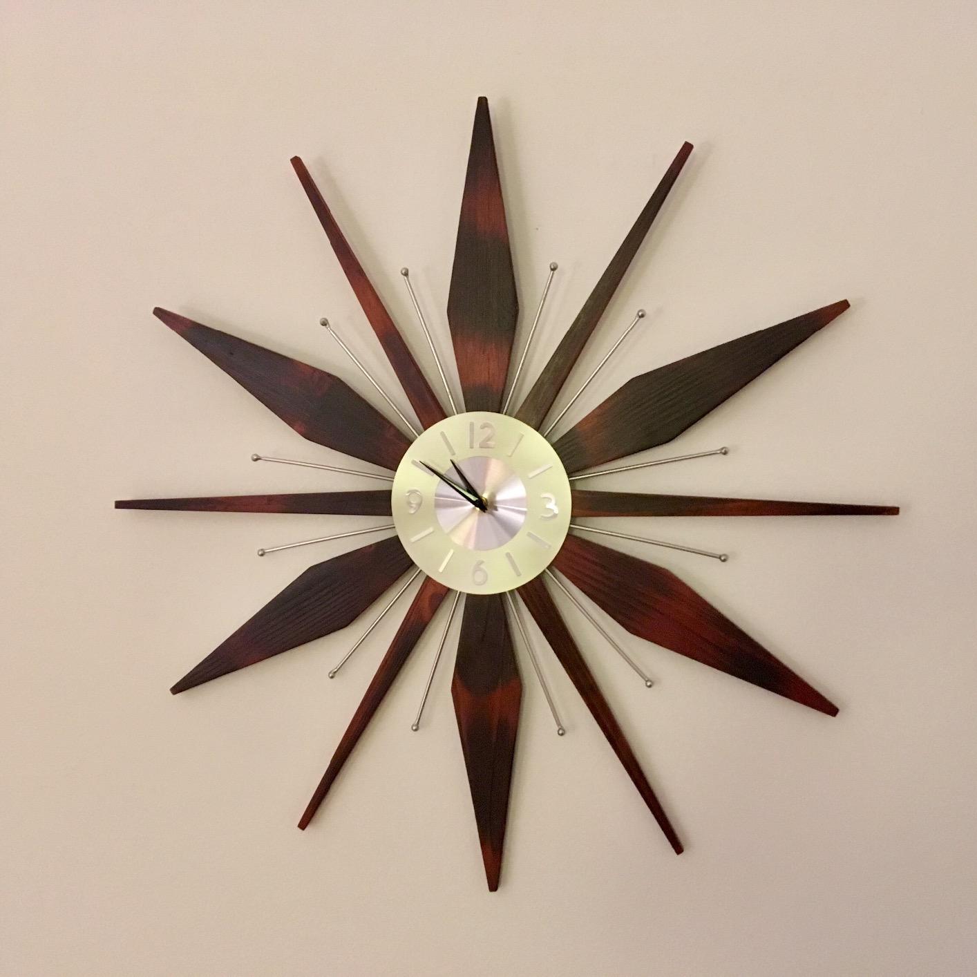Infinity Instruments Utopia Mid-Century 30 inch Wood and Metal Wall Clock, Walnut Dark Wood customer photo 2