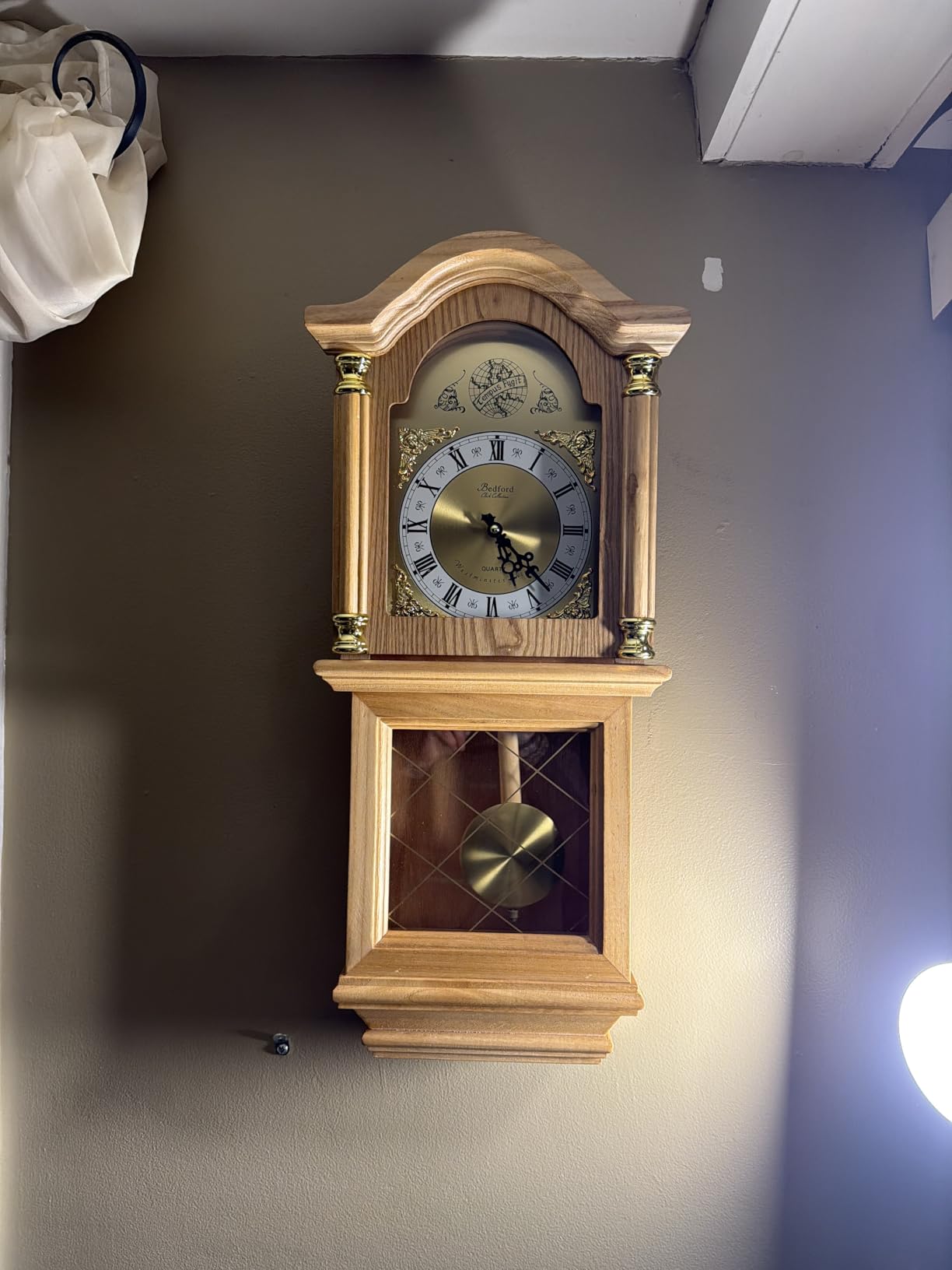 Bedford Clock Collection Classic Chiming Wall Clock with Swinging Pendulum, Golden Oak customer photo 1