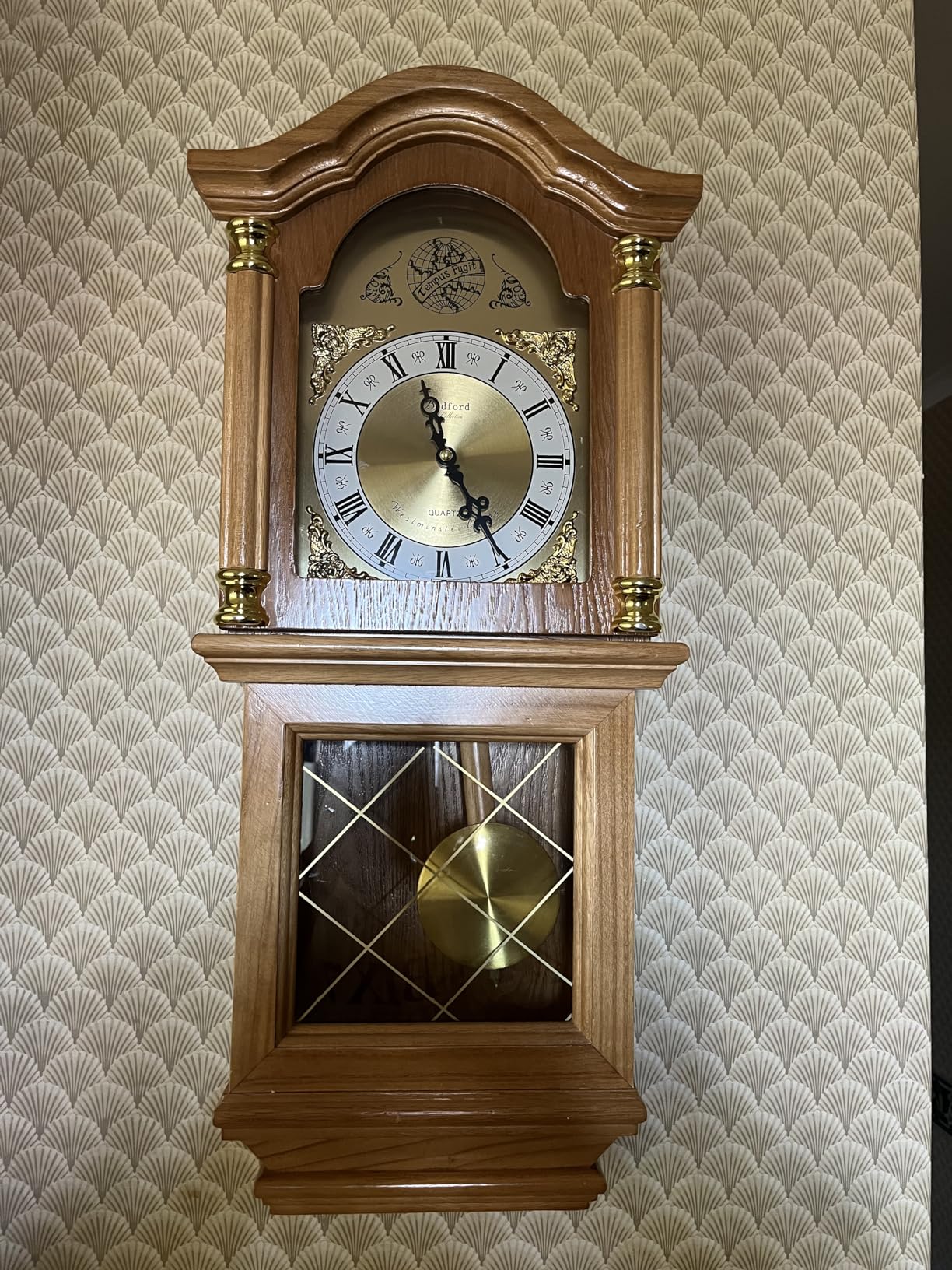 Bedford Clock Collection Classic Chiming Wall Clock with Swinging Pendulum, Golden Oak customer photo 2