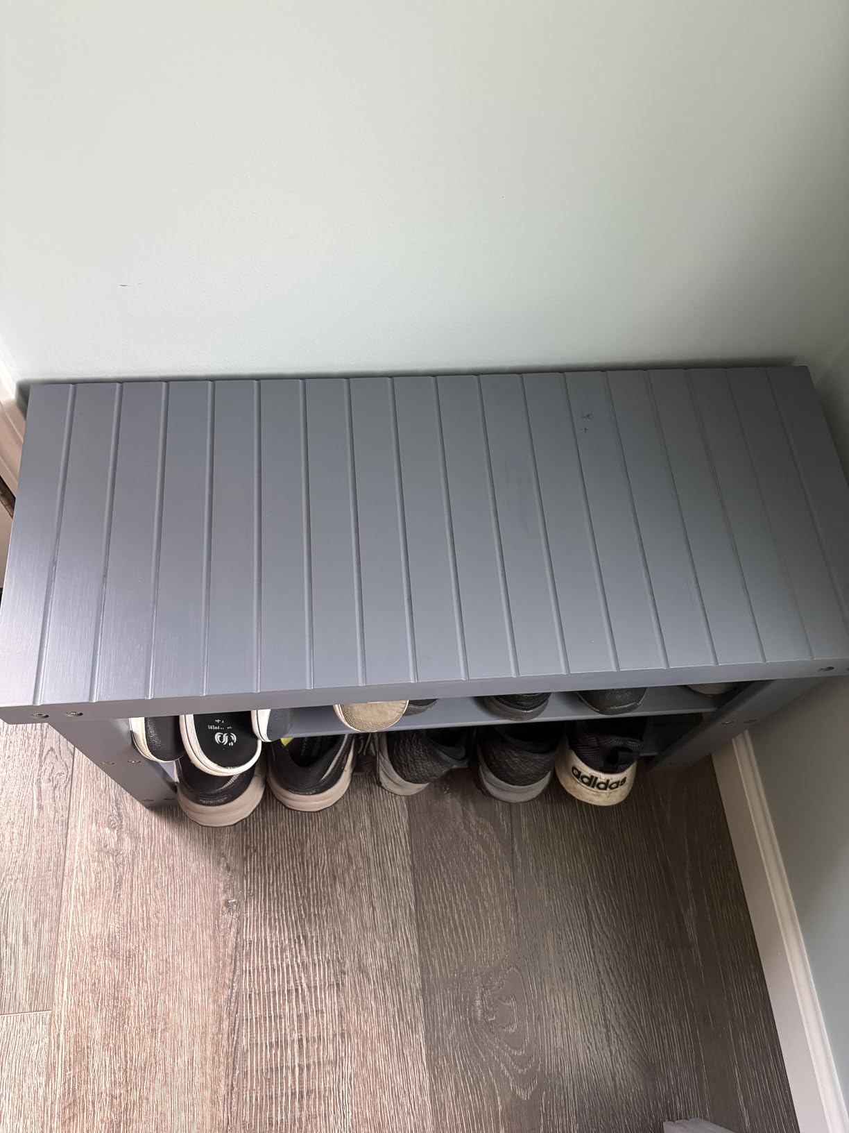 SONGMICS Shoe Rack Bench, 3-Tier Bamboo Entryway Bench, 27.6 Inches Width customer photo 1