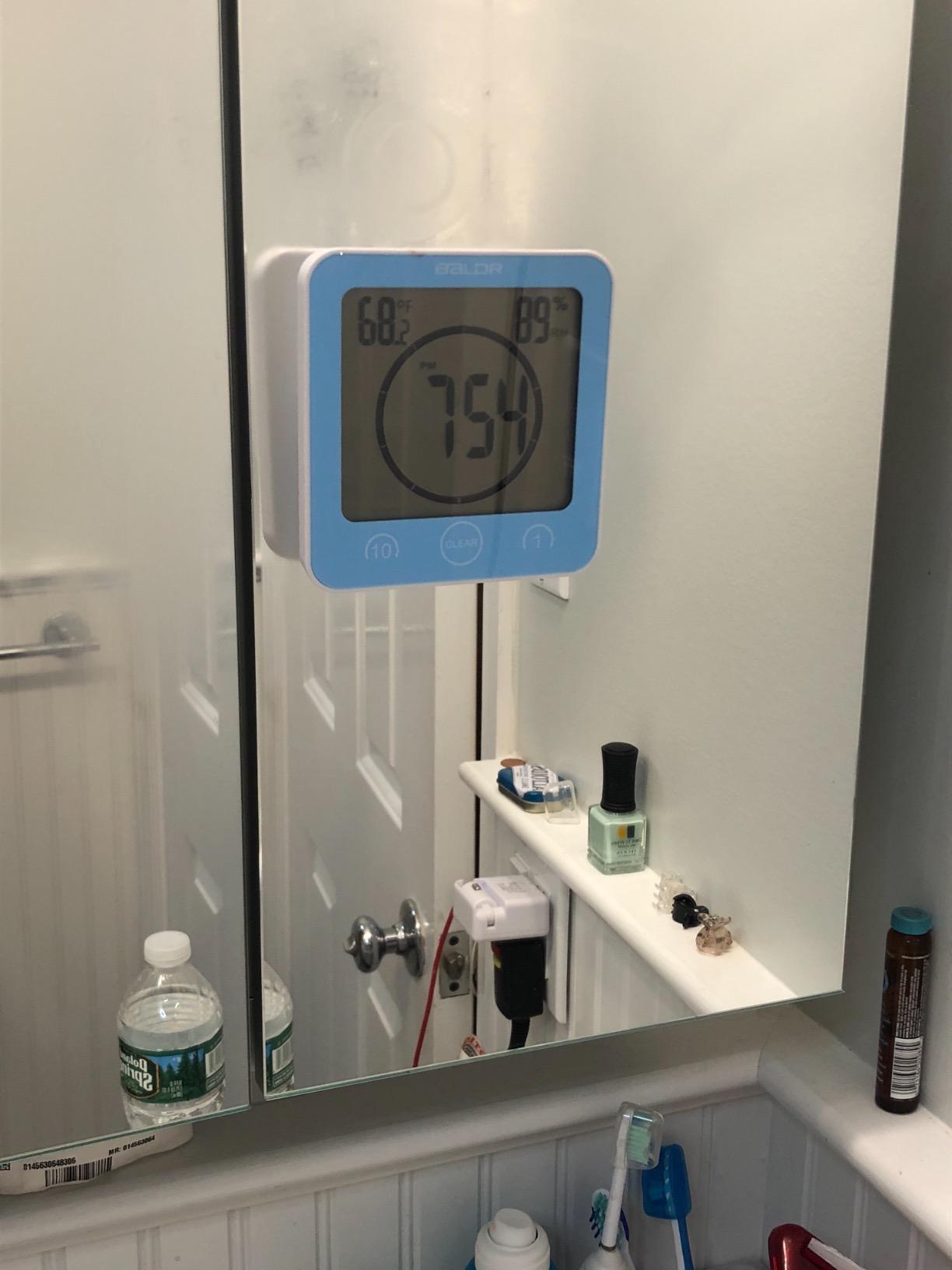 Baldr Waterproof Bathroom Shower Clock with Timer, Temperature and Humidity | Digital Timers for Kids and Adults, Bath Kitchen Study, White customer photo 1