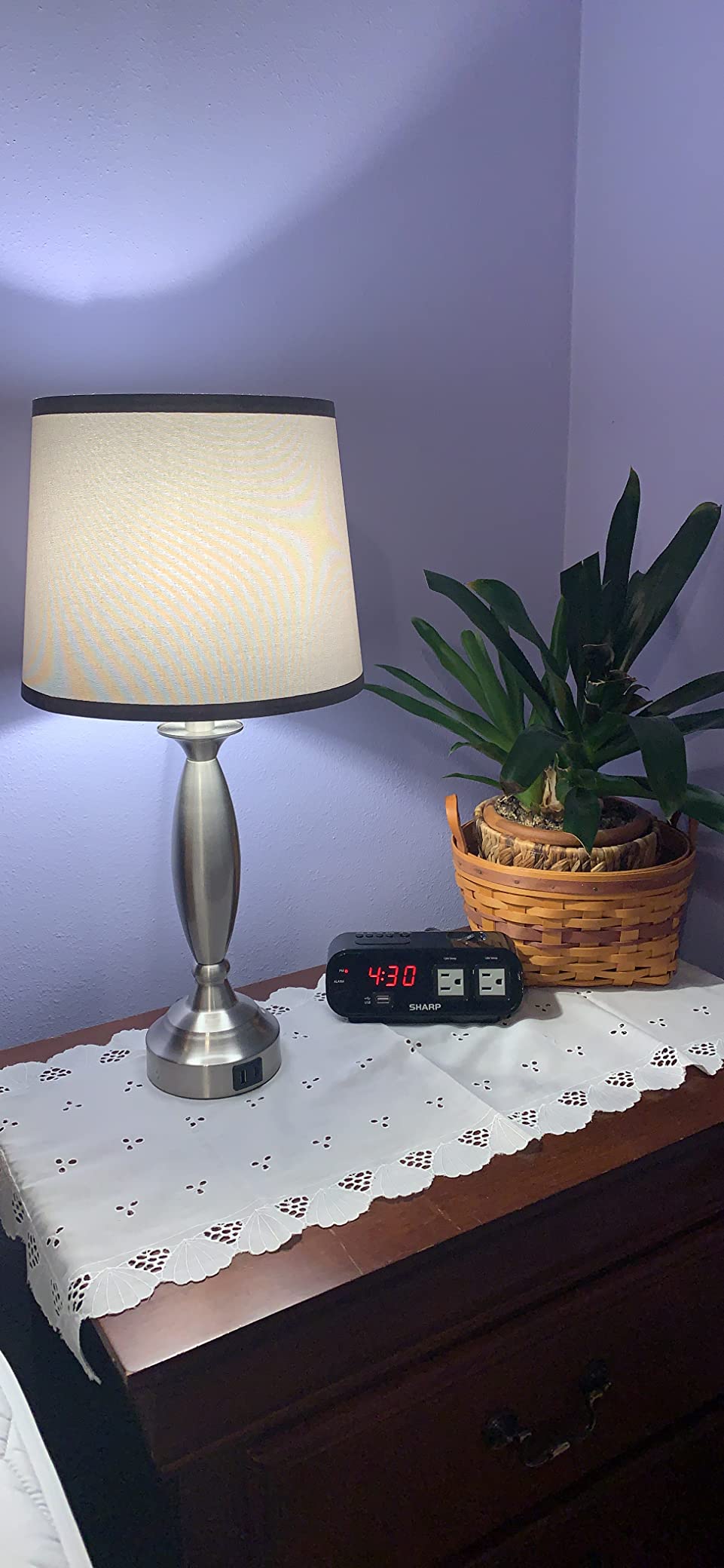 Sharp Alarm Clock with 2 Outlets, Fast USB Charging and Surge Protection | 2 power outlets; 2A USB fast-charge port; 3-level dimmer; Surge-protect switch; Battery backup; 0.7-inch red LED customer photo 1