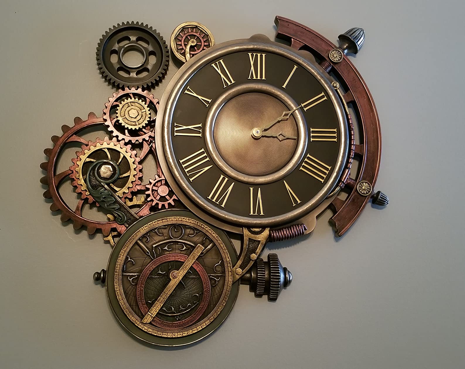 Mechanical Steampunk Astrolabe Star Tracker Wall Clock 17 Inch | Cast Resin, Antique Bronze Finish, Hand-Painted Copper and Brass Accents, Runs on 1 AA Battery customer photo 1