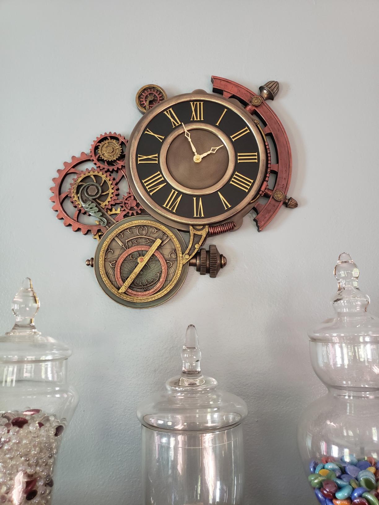 Mechanical Steampunk Astrolabe Star Tracker Wall Clock 17 Inch | Cast Resin, Antique Bronze Finish, Hand-Painted Copper and Brass Accents, Runs on 1 AA Battery customer photo 2