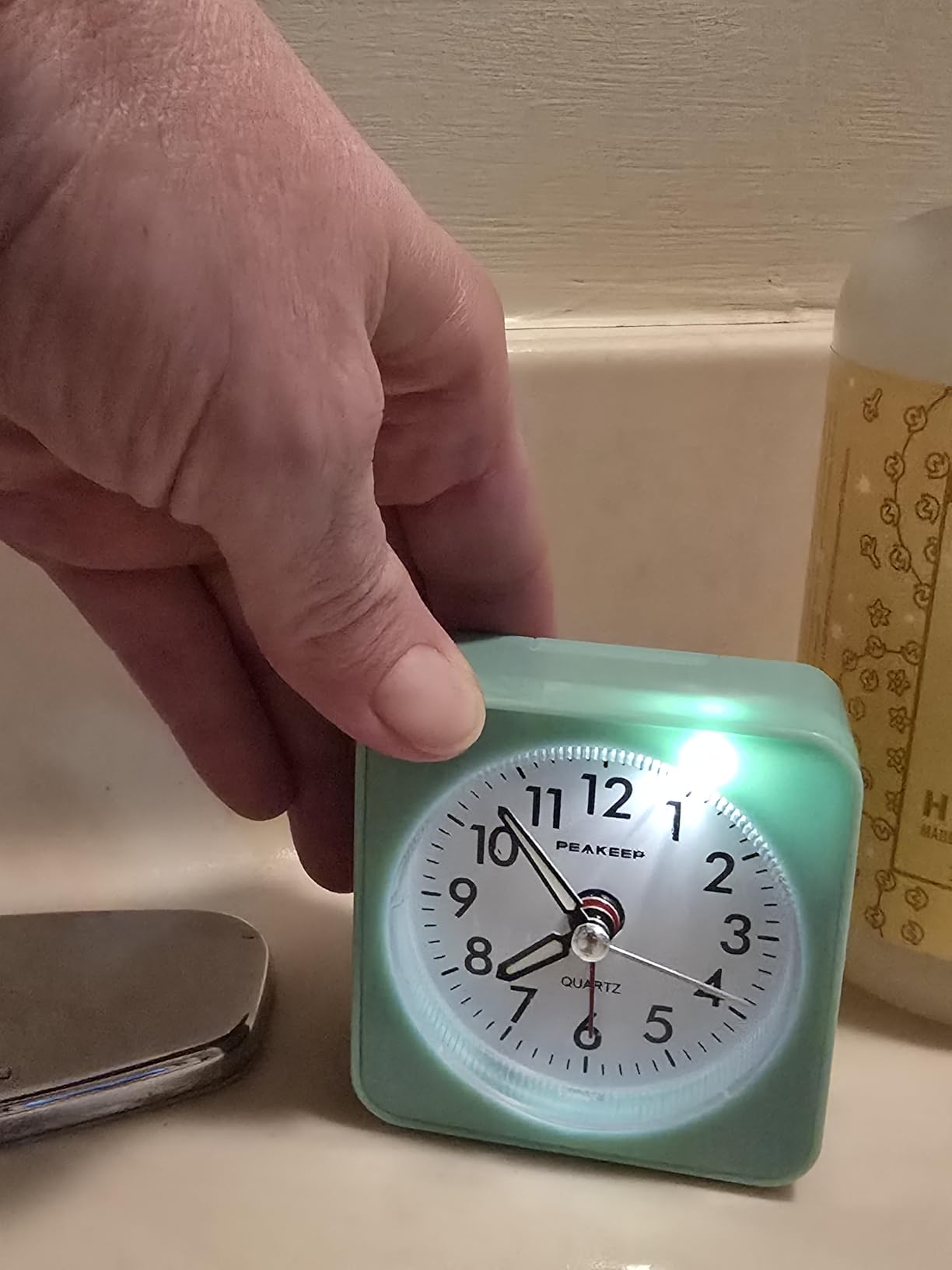 Peakeep Ultra Small, Battery Travel Alarm Clock with Snooze and Light | Silent No Ticking Analog Quartz Clock (Aquamarine) customer photo 1