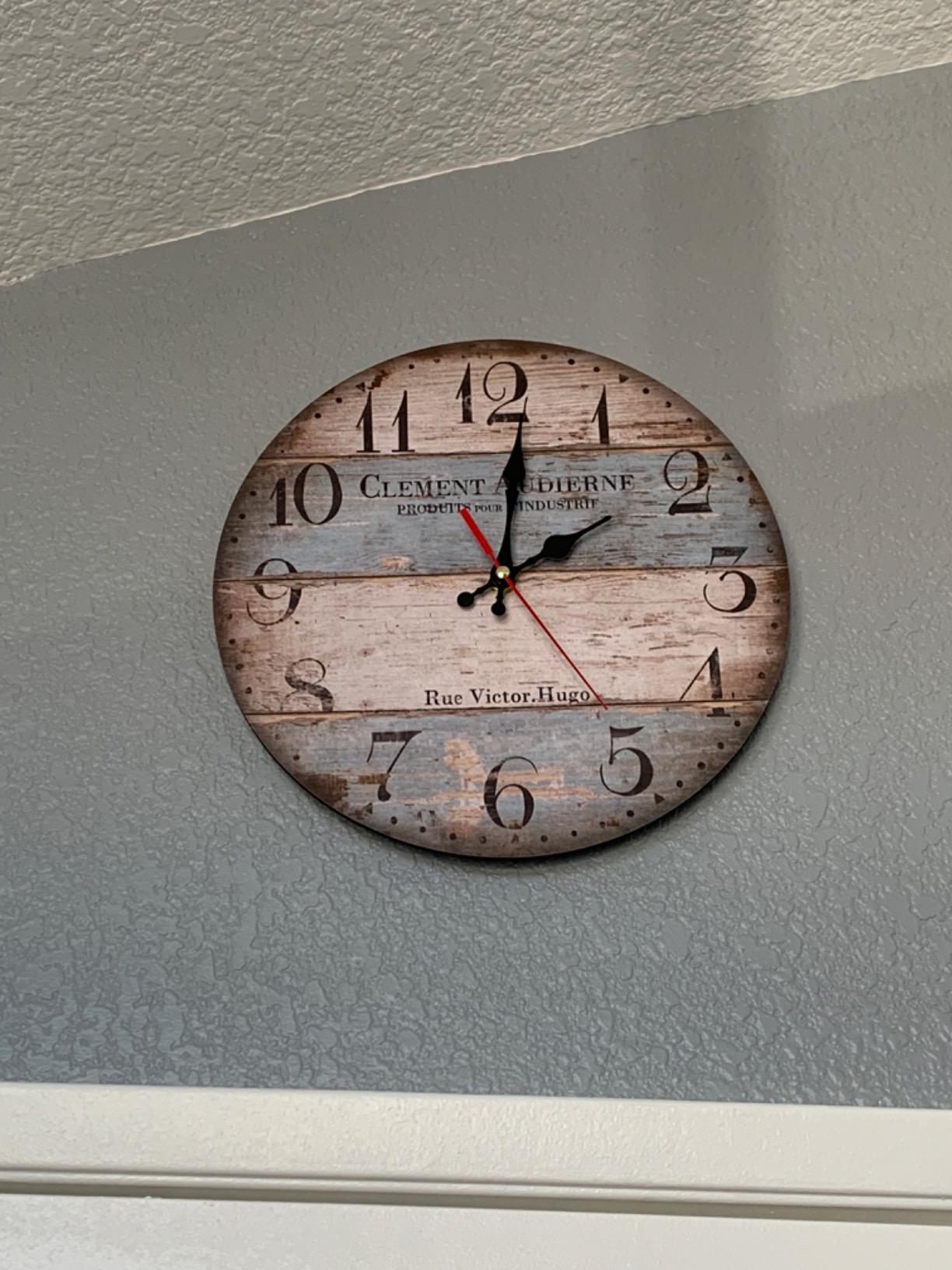 12 Inch Silent Vintage Wooden Round Wall Clock Arabic Numerals Vintage Rustic Chic Style Wooden Round Home Decor Wall Clock (Victor Hugo) customer photo 1