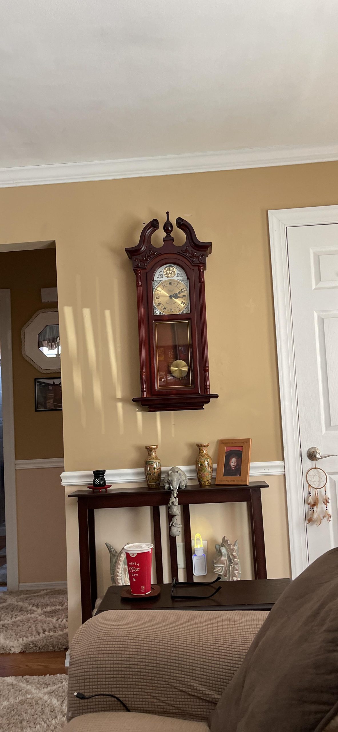 Bedford Clock Collection Grand Antique Chiming Wall Clock with Roman Numerals in a Cherry Oak Finish, 38