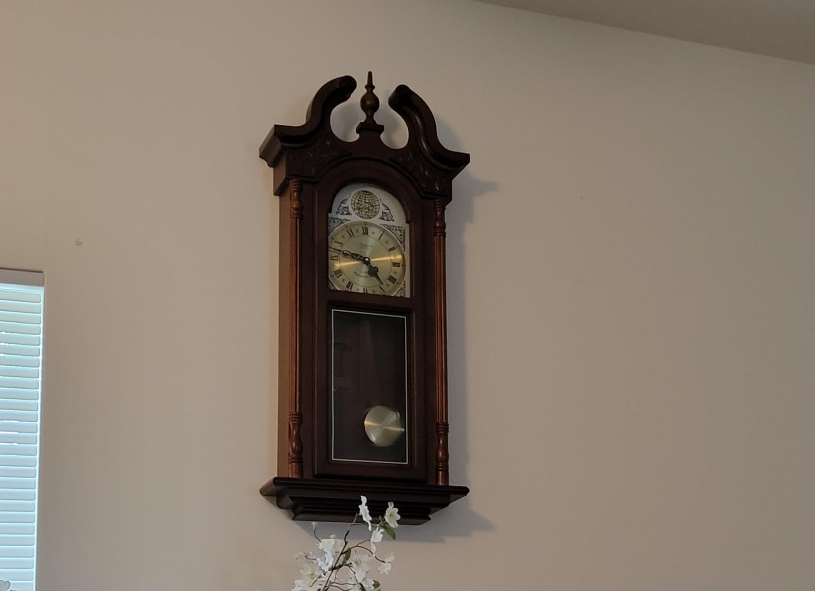 Bedford Clock Collection Grand Antique Chiming Wall Clock with Roman Numerals in a Cherry Oak Finish, 38