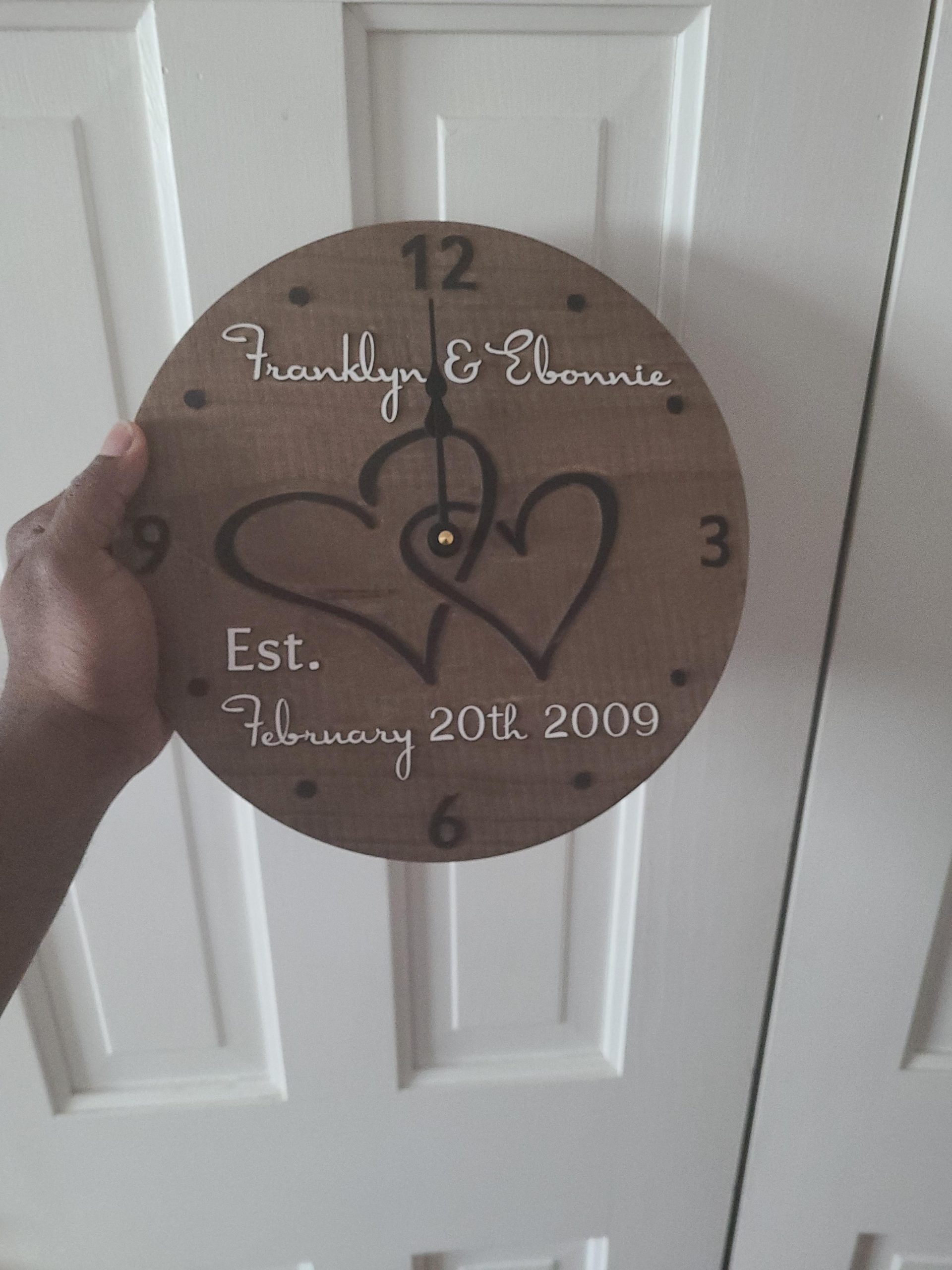 11 Inch Personalized Wooden Wall Clock with Interlocking Hearts for Couple - Handmade Wood customer photo 1