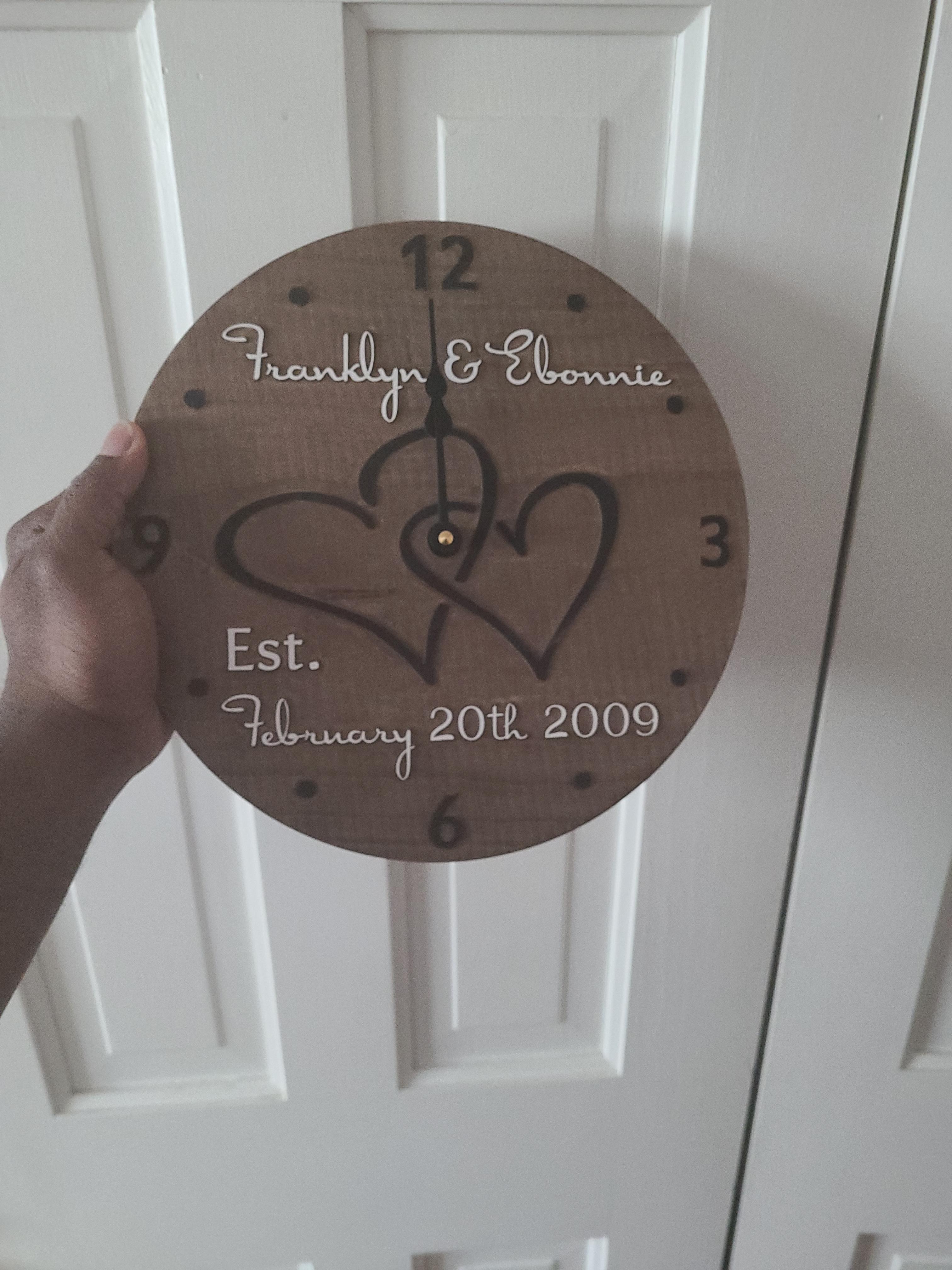 11 Inch Personalized Wooden Wall Clock with Interlocking Hearts for Couple - Handmade Wood customer photo 1