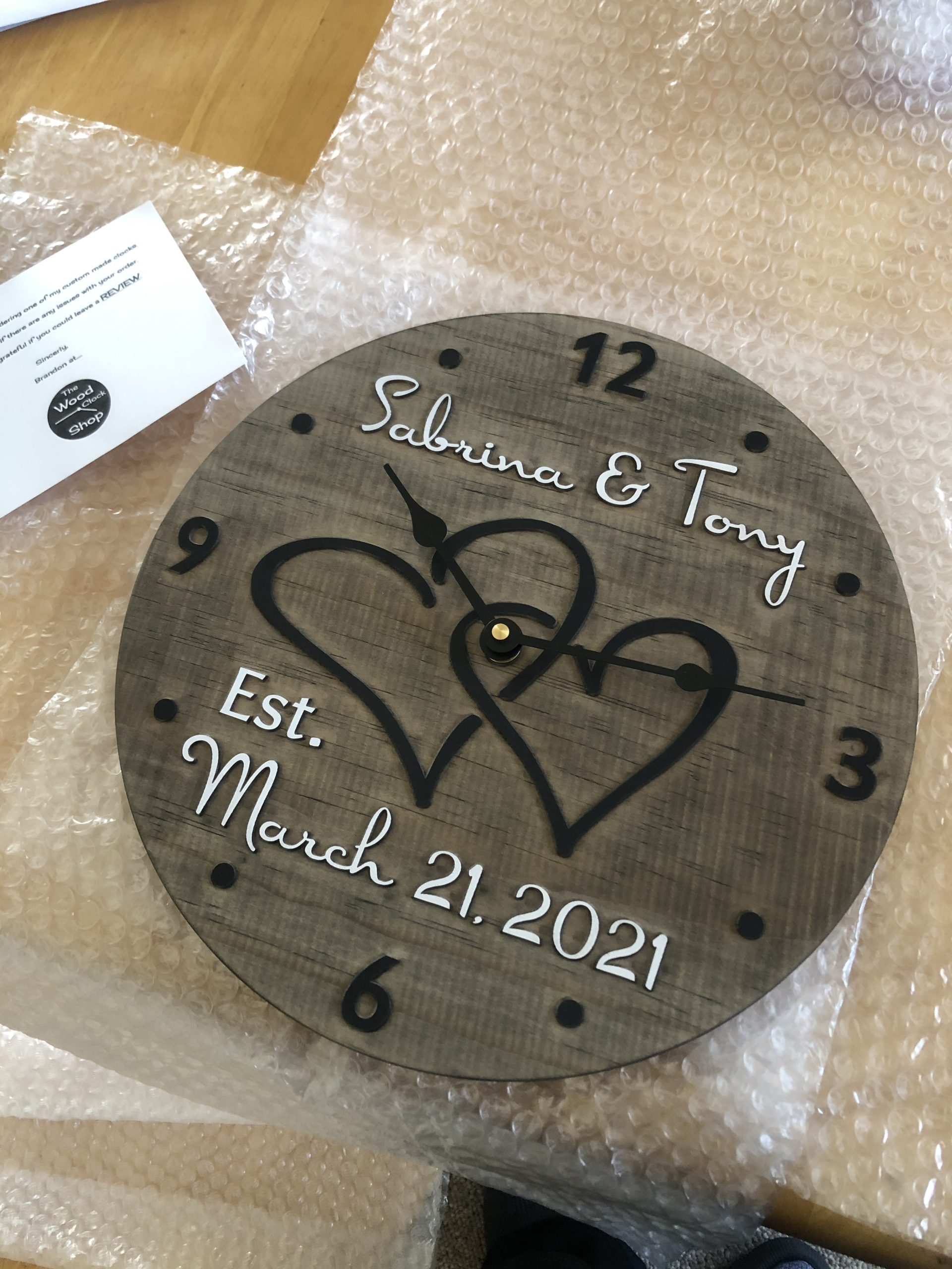 11 Inch Personalized Wooden Wall Clock with Interlocking Hearts for Couple - Handmade Wood customer photo 2