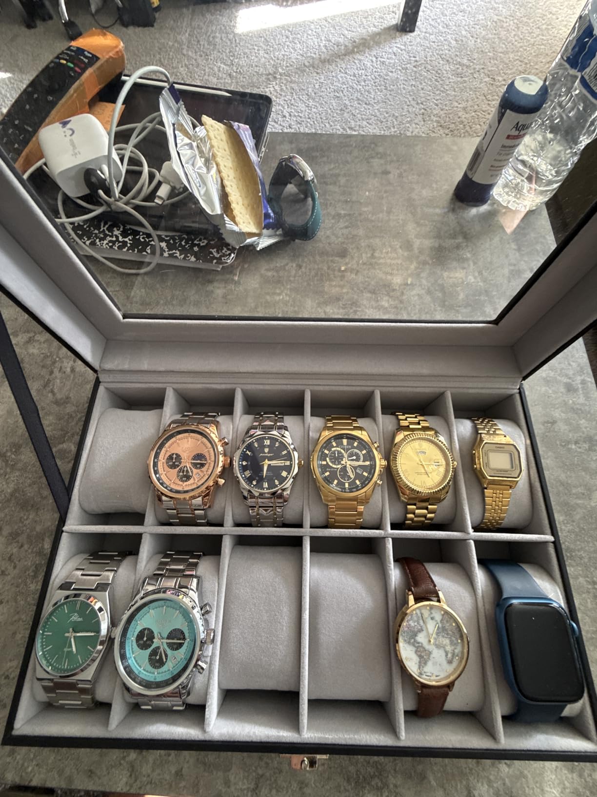 SONGMICS Watch Box, 12-Slot Watch Case Organizer with Large Glass Lid, Removable Pillows, Gift for Loved Ones, Black Synthetic Leather, Gray Lining UJWB12BK | Removable Pillows, Black Synthetic Leather, Gray Lining, Gift for Loved Ones, BRIDIE Collection UJWB12BK customer photo 1