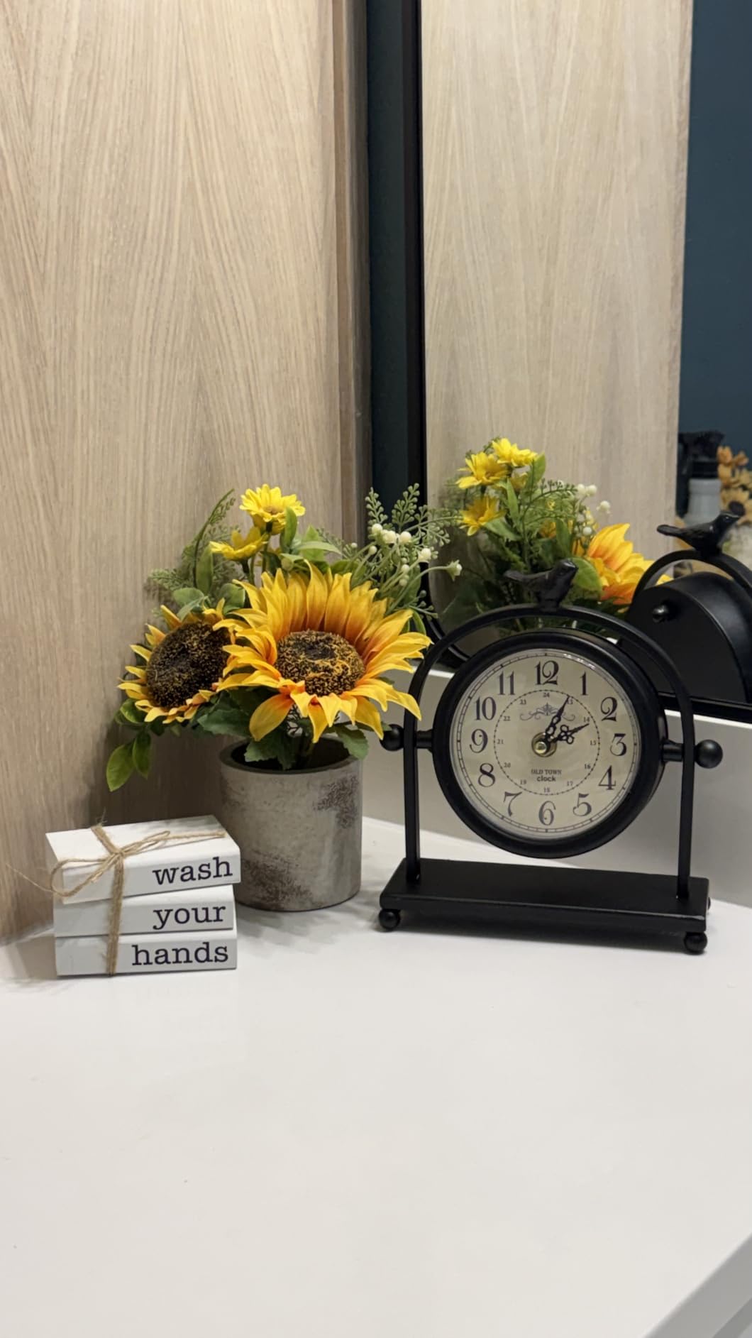 Rustic Windmill Table Clock for Living Room Decor, Vintage Galvanized Metal & Wood Desk Clock with Silent Quartz Movement, Farmhouse Windmill Decor for Living Room, Mantel, Shelf & Office customer photo 1