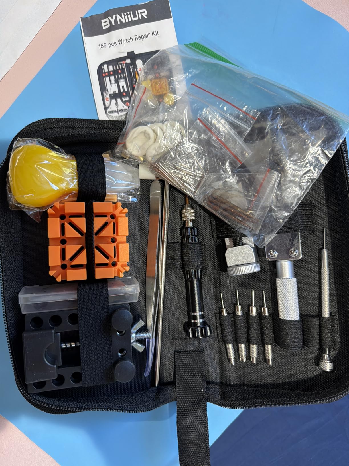 Watch Link Removal Kit, BYNIIUR Watch Repair Kit, Watch Case Opener Spring Bar Tools, Watch Battery Replacement Tool Kit, Watch Band Link Pin Tool Set with Carrying Case and Instruction Manual customer photo 2