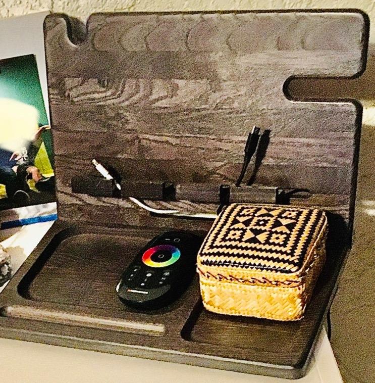 BarvA Two Phone Docking Station | Night Stand Desk Organizer | Wood Nightstand Organizer | Tablet Smart Watch Earbuds Charging Station | Upgraded Dresser Phone Stand | Bed Room Decor Gifts for Men customer photo 2
