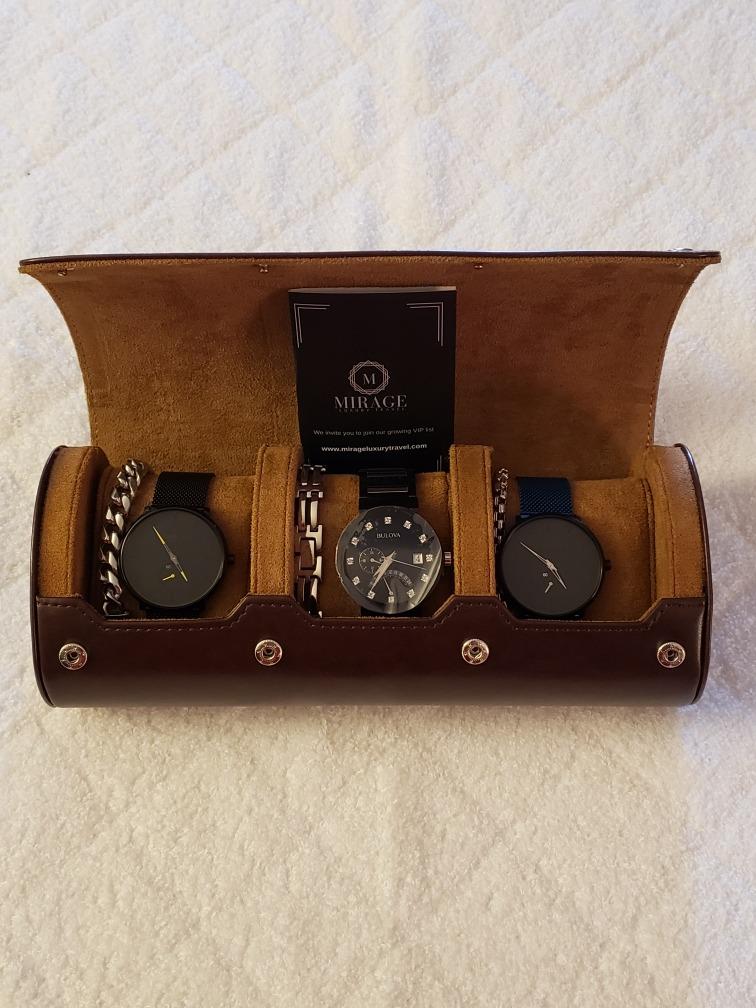 Watch Travel Case for Men Watch Roll for Travel Organizer and Display Watch Case Leather Espresso Brown Leather customer photo 1
