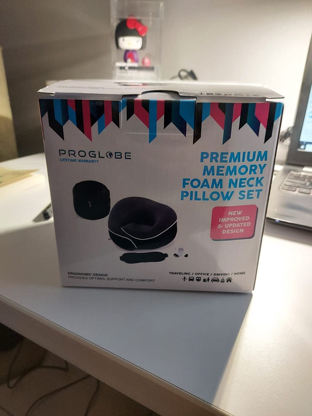 Proglobe Travel Neck Pillow for Airplanes, Long Haul Flight Kit, Grey | Long Flight Travel Kit with 3D Contoured Eye Masks, Earplugs and Luxury Bag, Updated Material Plane Sleeping Support customer photo 2