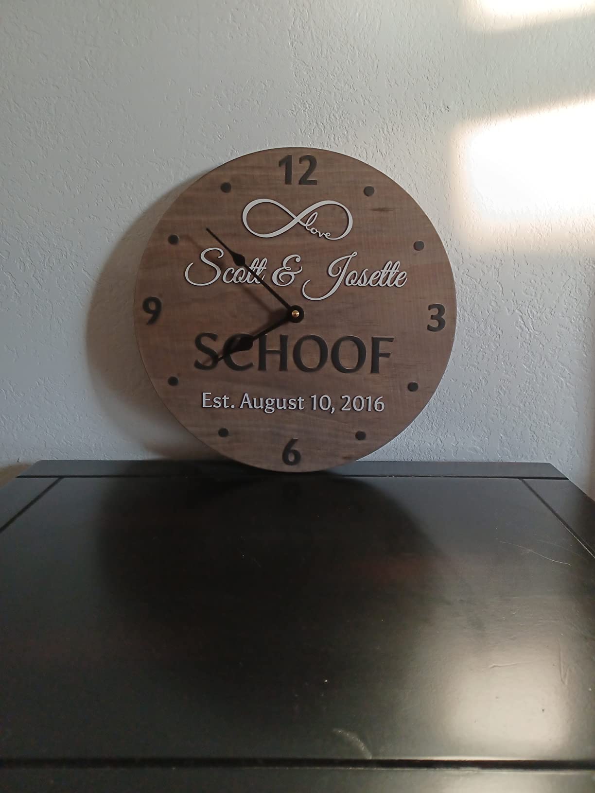 11 Inch Custom Made Wooden Anniversary Clock - Personalized for Married Couple with Infinity Symbol customer photo 1