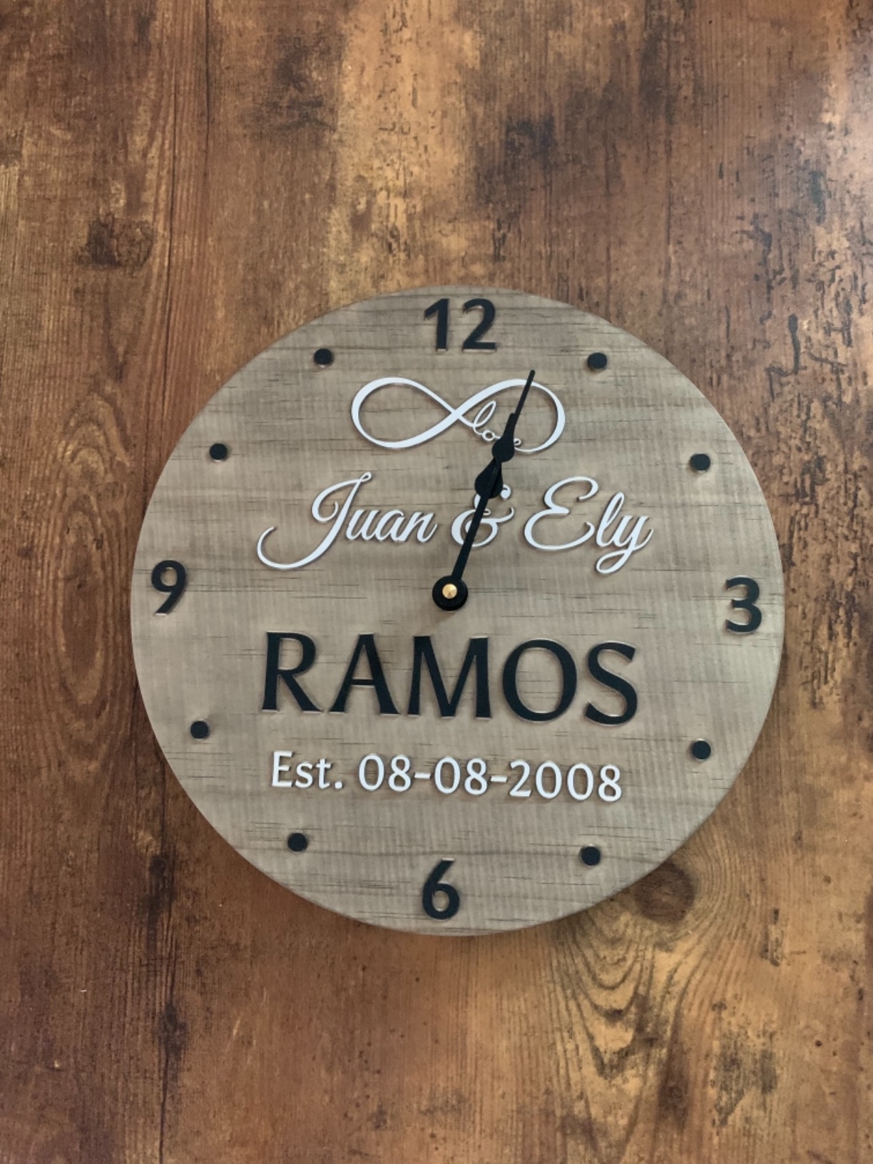 11 Inch Custom Made Wooden Anniversary Clock - Personalized for Married Couple with Infinity Symbol customer photo 2