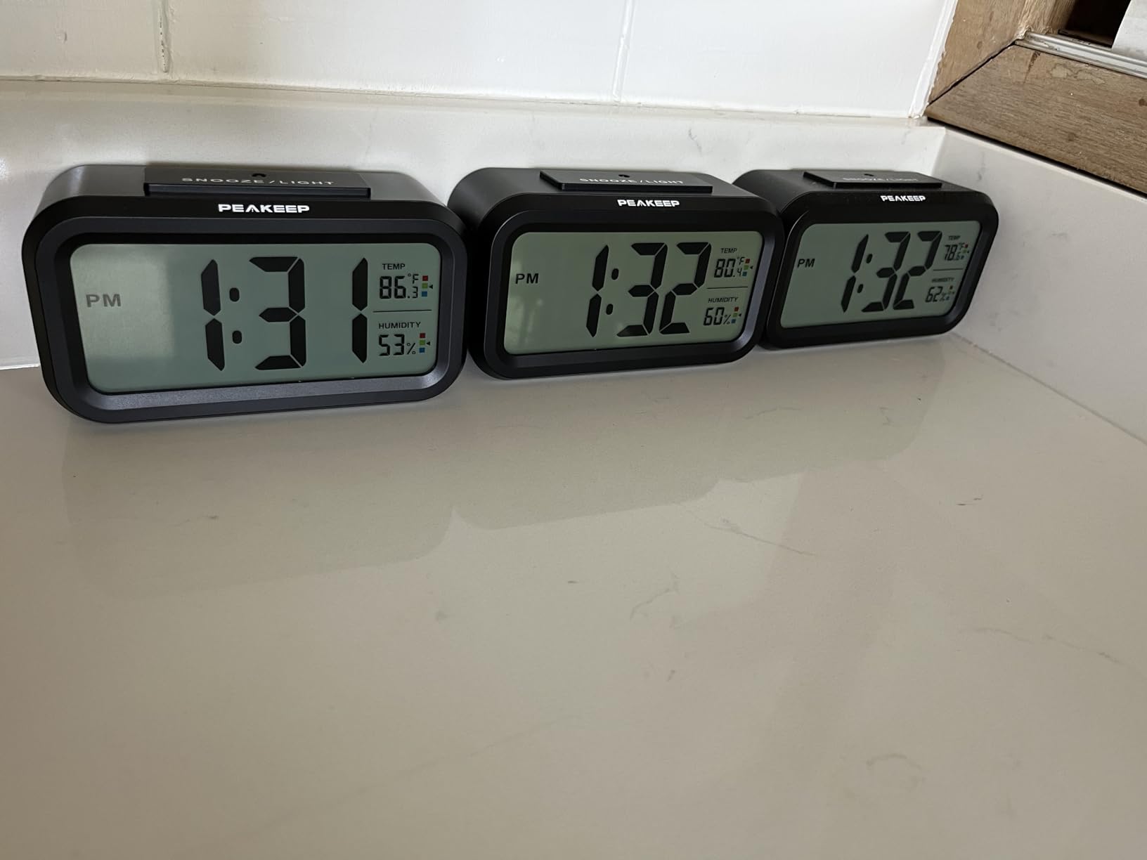 Peakeep Night Light Digital Alarm Clock Battery Operated Indoor Temperature | Small Cordless Cute Clock for Bedroom Desk Travel, Simple to Use for Teens Kids (Black) customer photo 1