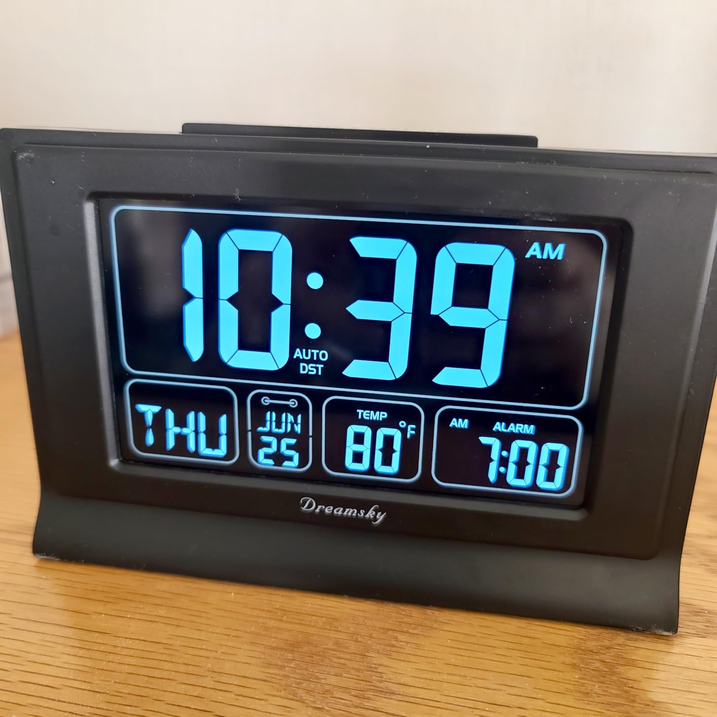 DreamSky Alarm Clocks for Bedrooms with Battery Backup, Auto Set | Digital Clock with Date and Day of Week, Indoor Temperature Humidity, Moon Phase, Dimmer, Auto DST, USB Port customer photo 1
