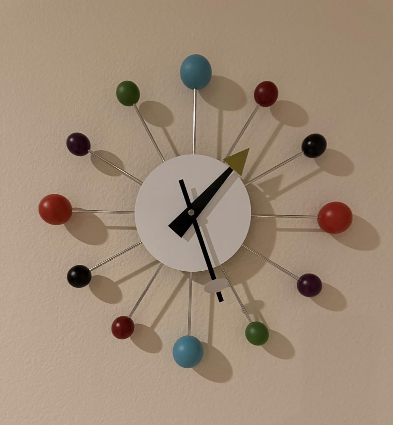 Infinity Instruments Orb Spoke Midcentury Modern 15 inch Retro Starburst Ball Wall Clock Quiet Quartz Movement Mid Century Decorative, Multi, Multicolor customer photo 2