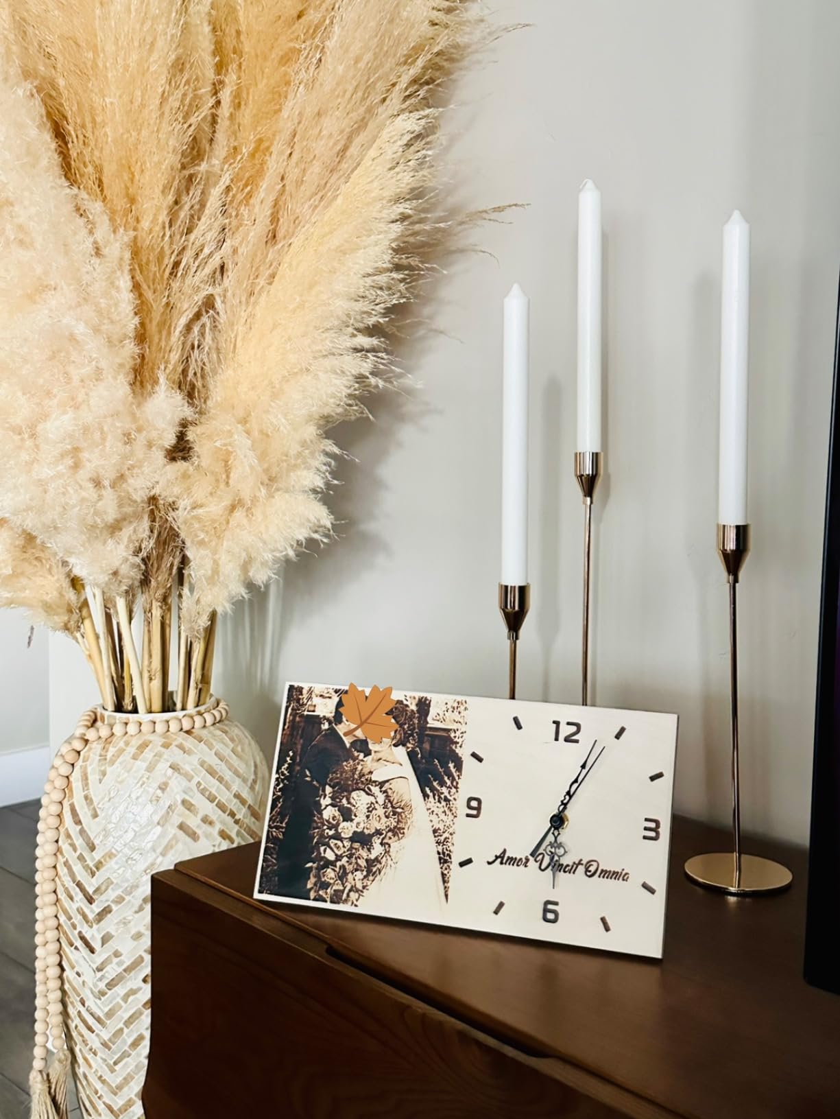 OMGGIFT Personalized Wood Burned Photo Clock - Traditional Gifts for 5 Year Anniversary for Her - Custom Photo Gifts - 5 Year Marriage Gifts - Fifth Wedding Anniversary customer photo 2