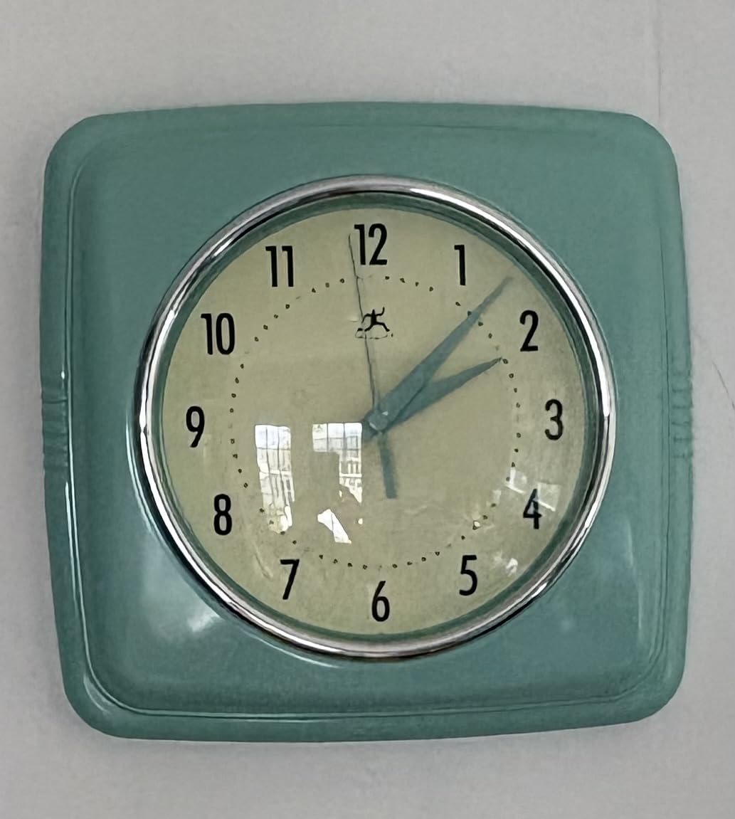 Infinity Instruments Square Silent Retro 9 inch Mid Century Modern Kitchen Diner Retro Wall Clock Quartz Sweep Movement (Green) customer photo 1