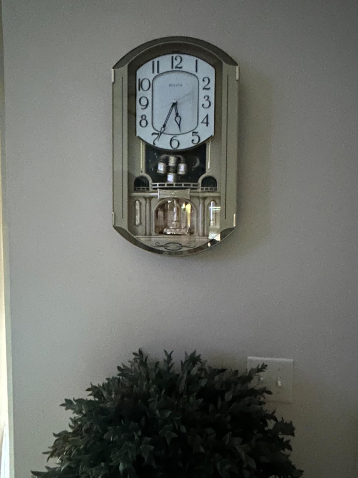 Bulova C4900 Golden Music Wall Clock | Gold-Tone Case with Rotating Crystal Pendulum | 12 Melodies | Adjustable Volume | Night Shutoff customer photo 2