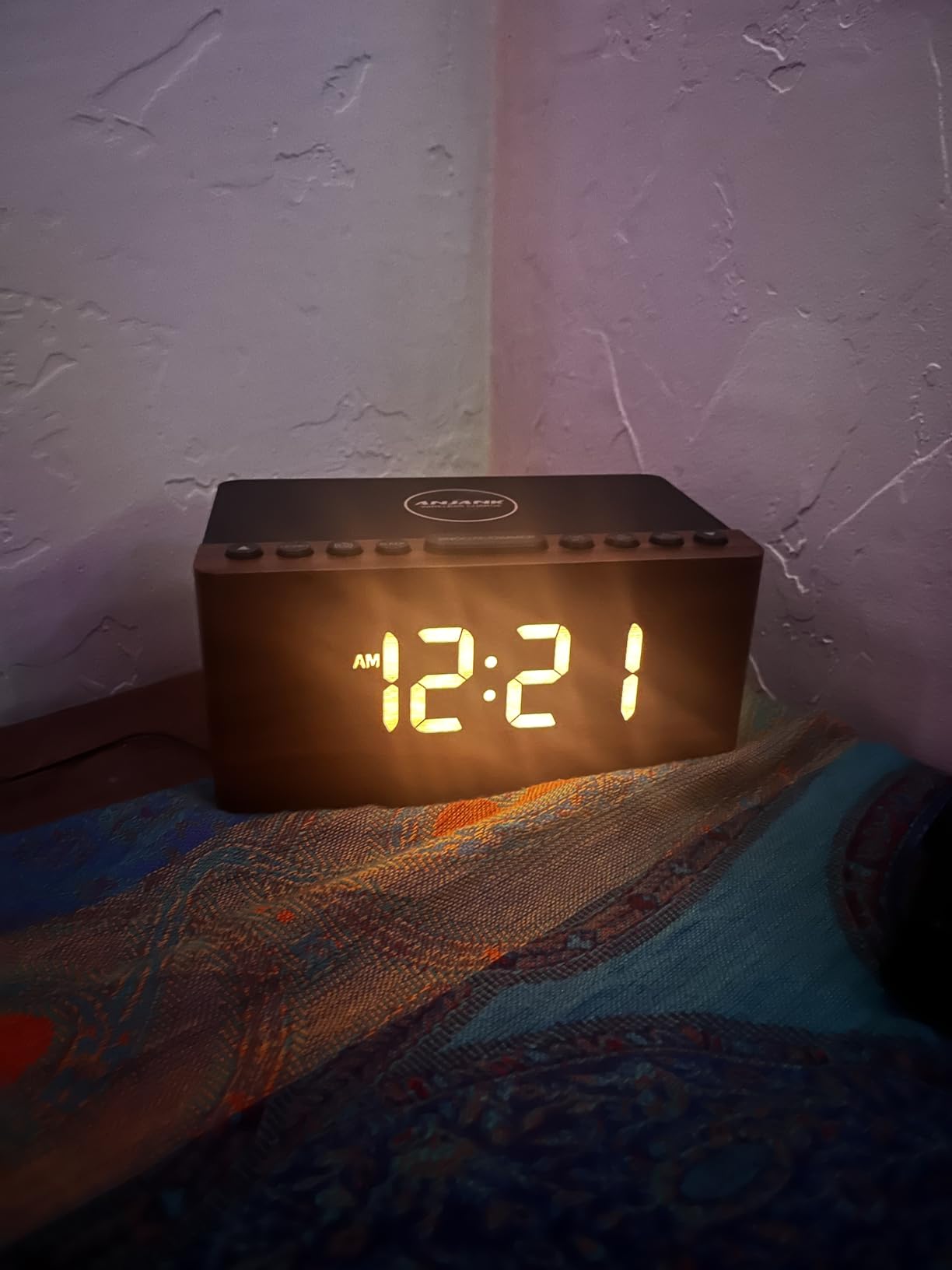 ANJANK Wooden Digital LED Alarm Clock FM Radio, Fast Wireless Charger Station for iPhone/Samsung Galaxy, 5 Level Dimmer, USB Charging Port, 9 Sounds, Sleep Timer for Bedroom, Bedside, Desk customer photo 2