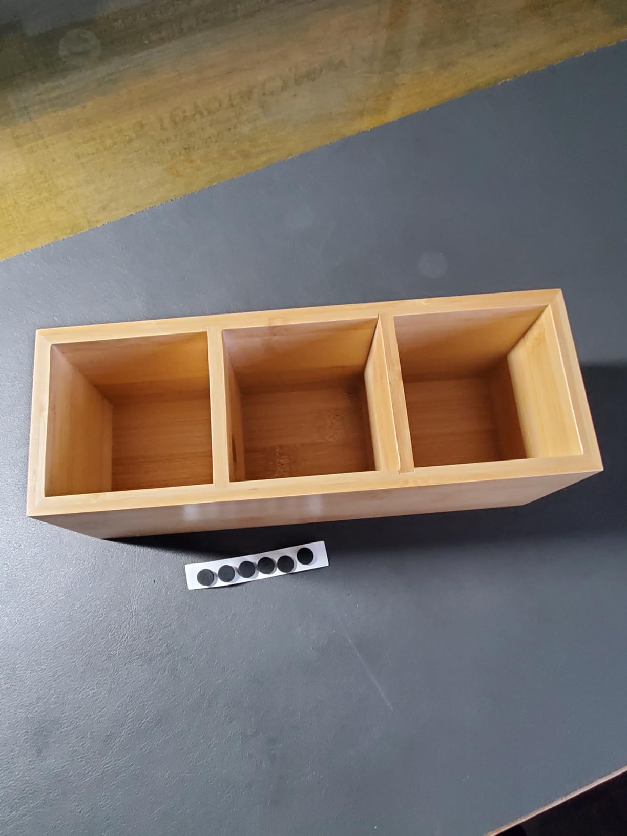 Bamboo Wood Pens Pencils Holder Cup for Desk Remote Control Holder, Caddy,Organizer,Desktop Storage with 3 Compartments,Makeup Brush Holder,Silverware Caddy for Party,Office Supplies (3 Grid) customer photo 2