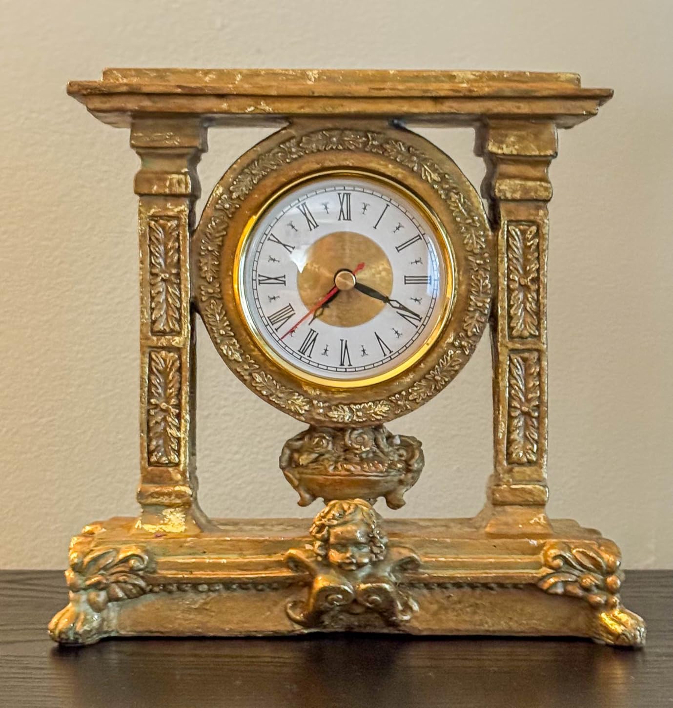 HILLHOME Mini Clock Insert 4.3 Inch(110 mm) Round Quartz Clock Fit-up Movement Miniature Clock Gold Dial Gold Tone Bezel Roman Numerals, Fit 3.7 Inch (94 mm) Diameter Hole customer photo 1