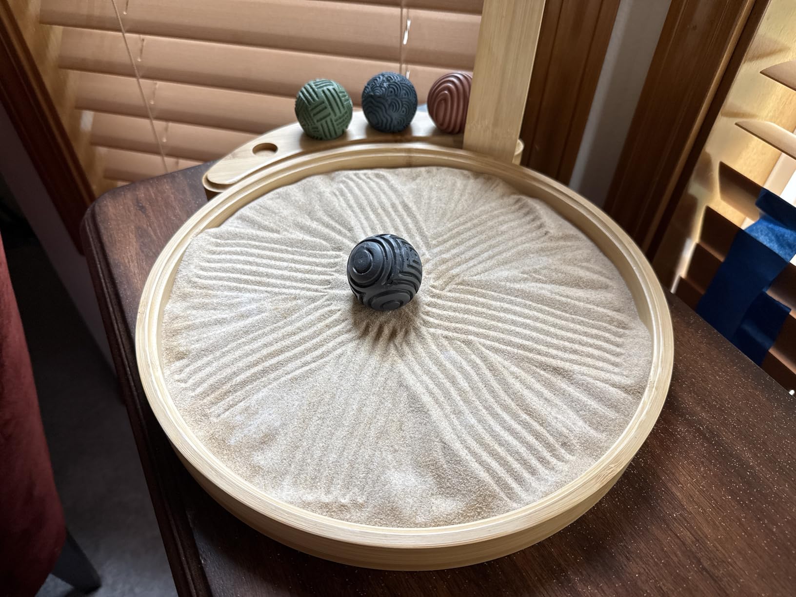 ENSO Zen Garden for Desk, Japanese Bamboo Sand Tray Therapy Kit | Lead-Free Granite Stone, Patented Elemental Design, 1-Inch Deep Bamboo Base, Includes Rake and Brush, Adult and Kids Use customer photo 1