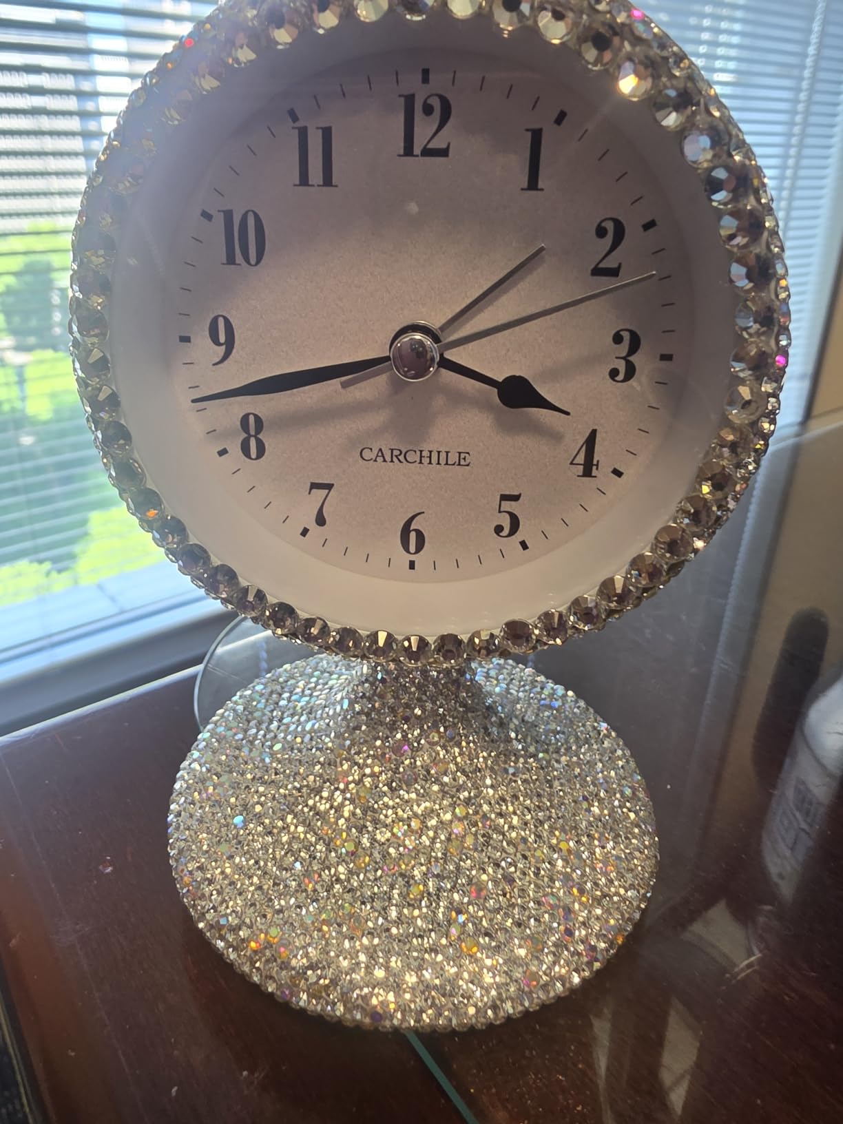 Luxury Rhinestone Small Alarm Desk Table Clock Morning Call Handmade Fashion Design for Bedroom Houseroom Living Room Cute As Gift AR (Silver) customer photo 1