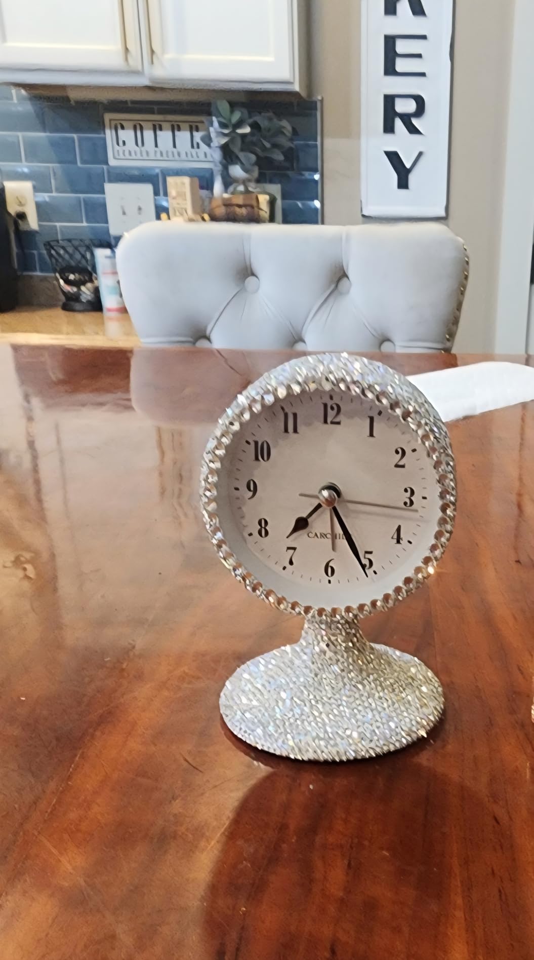 Luxury Rhinestone Small Alarm Desk Table Clock Morning Call Handmade Fashion Design for Bedroom Houseroom Living Room Cute As Gift AR (Silver) customer photo 2