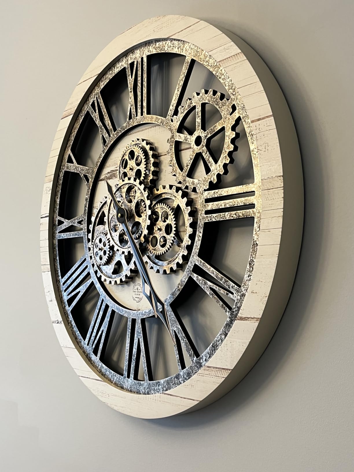 ImprovingLife The Gears Clock The Original Real Moving Gear Wall Clock Vintage Industrial Oversized Rustic Farmhouse (24 inch (60cm), Vintage Black Wood and Bronze) customer photo 2