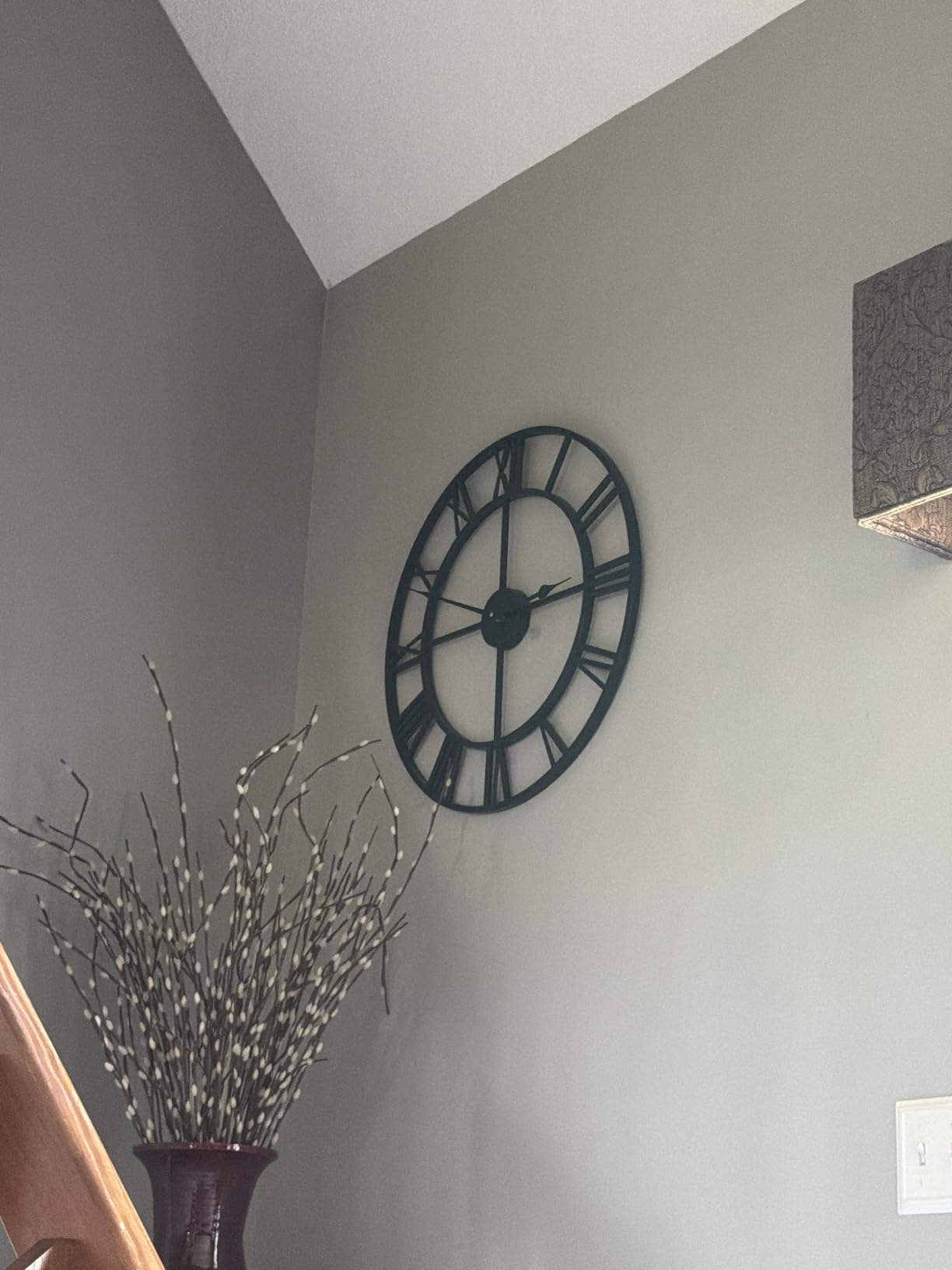 Large Modern Metal Wall Clocks Rustic Round Nearly Silent Little Ticking Battery Operated Roman Numerals Clock for Living Room/Bedroom/Kitchen Wall Decor-(Black, 47cm) customer photo 1