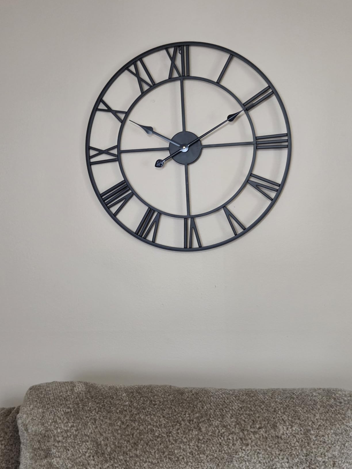 Large Modern Metal Wall Clocks Rustic Round Nearly Silent Little Ticking Battery Operated Roman Numerals Clock for Living Room/Bedroom/Kitchen Wall Decor-(Black, 47cm) customer photo 2