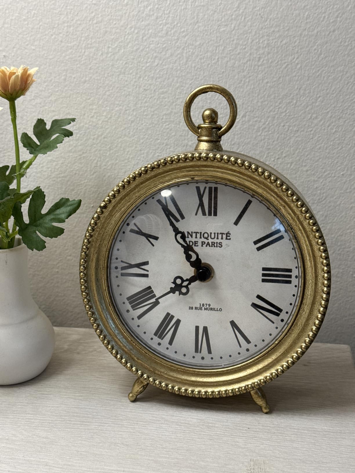 NIKKY HOME Vintage Table Clock with Handle, Shelf Desk Top Clock Battery Operated Rustic Design, Chic Home Decor for Fireplace Mantel, Desktop, Countertop, Distressed White customer photo 1