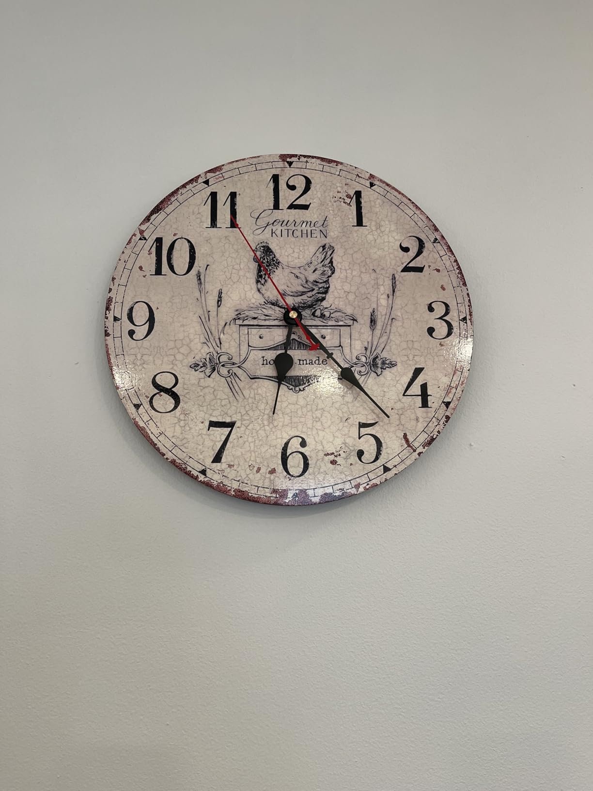14 In Farmhouse Wall Clock Vintage Hen Wooden Silent Rustic Kitchen Decor, French Country Battery Operated Non-Ticking Retro Arabic Numerals Animal Decorative Clock For Kitchen Home Bedroom customer photo 2